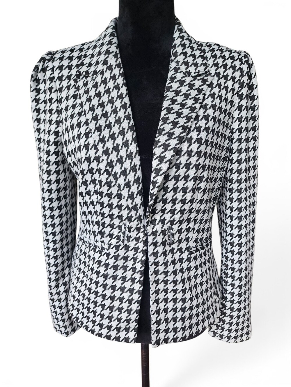 NWT Houndstooth Business Blazer Jacket Black And White Long Sleeve